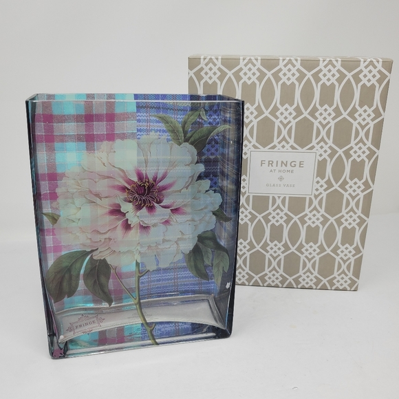 Fringe Studio Accents Fringe At Home Plaid Peony Glass Vase New In